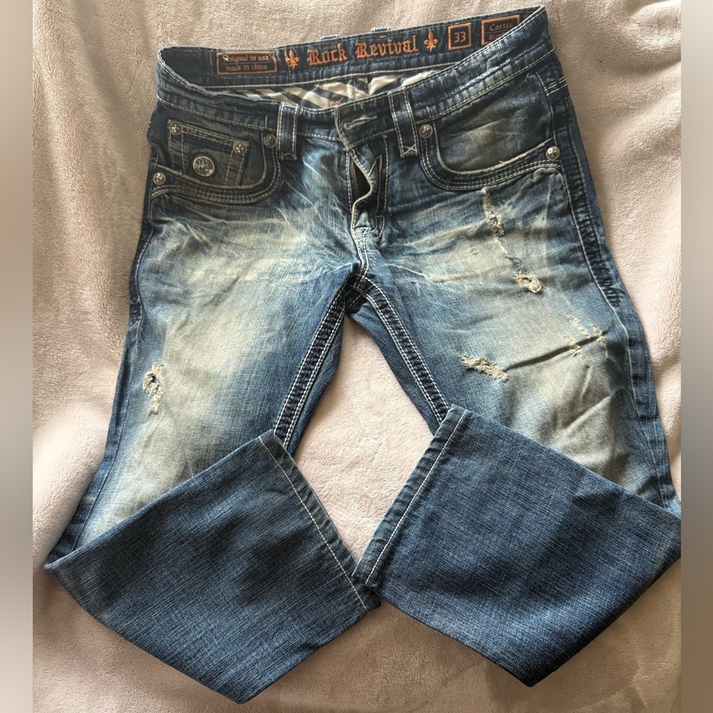 Rock Revival Blue Bootcut Jeans for Men